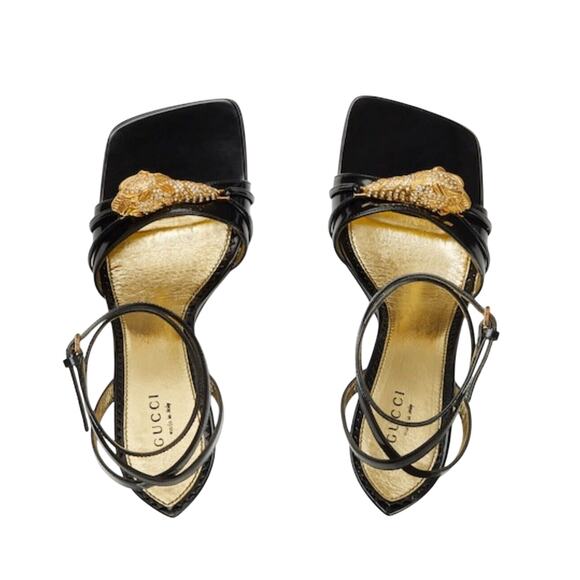 Gucci 37/ US 7 Two-Toned Dora Embellished Crystal Wedge Black Sandals NIB $1,250 - Picture 2 of 12